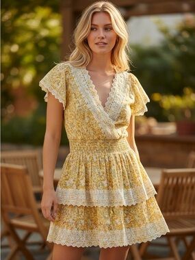American Eagle Outfitters Yellow Floral Mini Dress, M